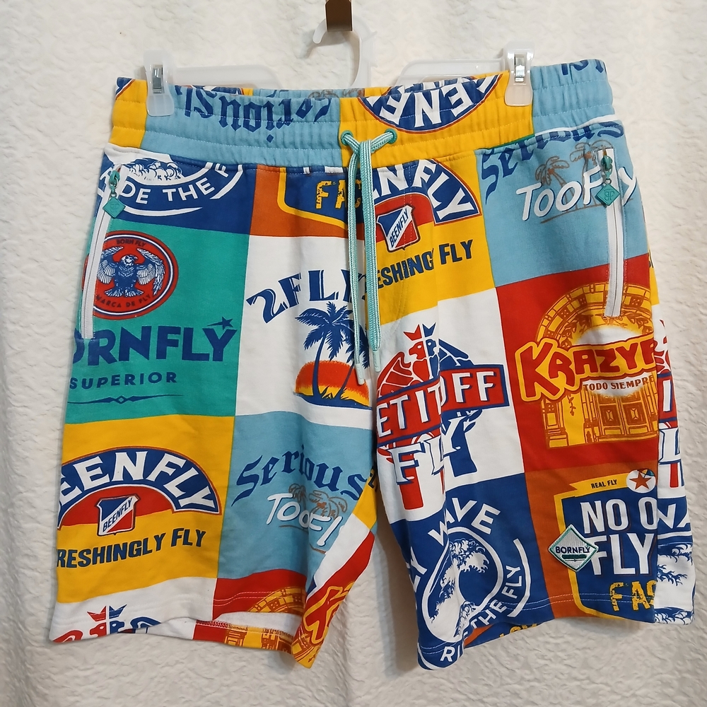 Colorful Graphic Print Shorts with Logos By Born Fly